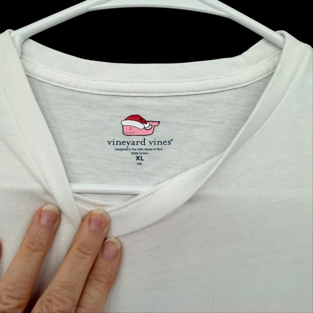 Vineyard Vines Kids XL 18 White Long Sleeve Merry Christmas Santa Whale T-Shirt